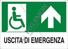 Cartello alluminio cm 21x16 uscita di emergenza disabili in alto