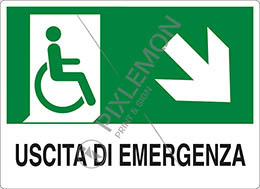 Cartello alluminio cm 30x20 uscita di emergenza disabili in basso a destra