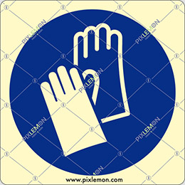 Cartello adesivo luminescente cm 15x15 e obbligatorio indossare i guanti protettivi - wear protective gloves
