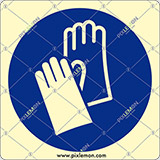 Cartello alluminio luminescente cm 15x15 e obbligatorio indossare i guanti protettivi - wear protective gloves