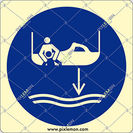 Cartello adesivo luminescente cm 15x15 calare in acqua imbarcazione di salvataggio nella procedura di lancio in mare 
