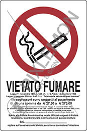 Cartello alluminio cm 35x12,5 vietato fumare legge 11 novembre 1975 n 584