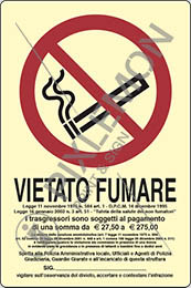 Cartello adesivo luminescente cm 18x12 vietato fumare legge 11 novembre 1975, n 584