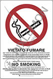 Cartello alluminio cm 18x12 vietato fumare con legge, in italiano e inglese