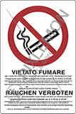 Cartello alluminio cm 30x20 vietato fumare con legge, in italiano e tedesco