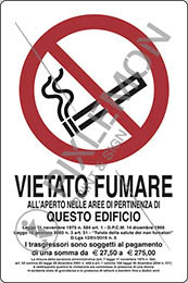 Cartello alluminio cm 30x20 vietato fumare all’aperto nelle aree di pertinenza di questo edificio