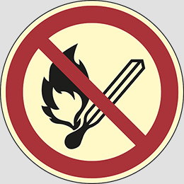 Cartello adesivo luminescente diametro cm 20 vietato fumare e/o usare fiamme libere - no open flame: fire, open ignition source and smoking prohibited