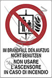 Cartello adesivo cm 12x8 im brandfall den aufzug nicht benutzen non usare ascensore in caso di incendio