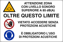 Cartello alluminio cm 30x20 attenzione zona con livello sonoro superiore a 85 dba oltre questo limite vietato accedere senza protezioni acustiche