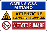 Cartello alluminio cm 30x20 cabina gas metano attenzione altamente infiammabile vietato fumare