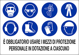 Cartello alluminio cm 70x50 e obbligatorio usare i mezzi di protezione personale in dotazione a ciascuno