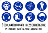 Cartello alluminio cm 70x50 e obbligatorio usare i mezzi di protezione personale in dotazione a ciascuno