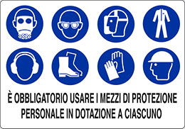 Cartello alluminio cm 70x50 e obbligatorio usare i mezzi di protezione personale in dotazione a ciascuno