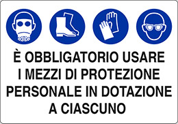 Cartello alluminio cm 30x20 e obbligatorio usare i mezzi di protezione personale in dotazione a ciascuno