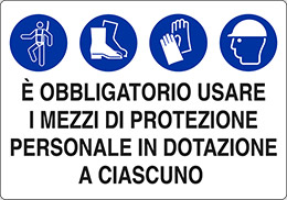 Cartello alluminio cm 70x50 e obbligatorio usare i mezzi di protezione personale in dotazione a ciascuno