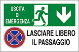 Cartello adesivo cm 18x12 uscita di emergenza lasciare libero il passaggio