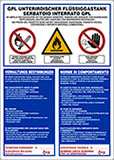 Cartello alluminio cm 70x50 gpl unterirdischer fluessiggastank serbatoio interrato gpl im umfeld des schachtes ist folgendes verboten: parken und verkehr von fahrzeugen, bepflanzung, bauten und lagerung von brennbaren materialien nei pressi del pozzetto