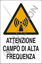 Cartello adesivo cm 12x8 attenzione campo di alta frequenza