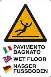 Cartello alluminio cm 30x20 pavimento bagnato - wet floor - nasser fussboden