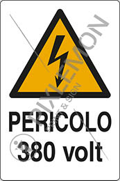 Cartello adesivo cm 6x4 pericolo 380 volt