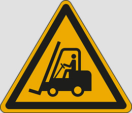 Cartello adesivo lato cm 30 warning: forklift trucks and other industrial vehicles