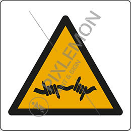 Cartello alluminio cm 35x35 avvertimento: filo spinato - warning; barbed wire