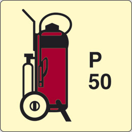 Oznaka nalepka luminiscenčna cm 15x15 p 50 gasilni aparat prah na kolesih