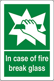 Nalepka cm 40x30 v primeru požara, razbij steklo - in case of fire break glass